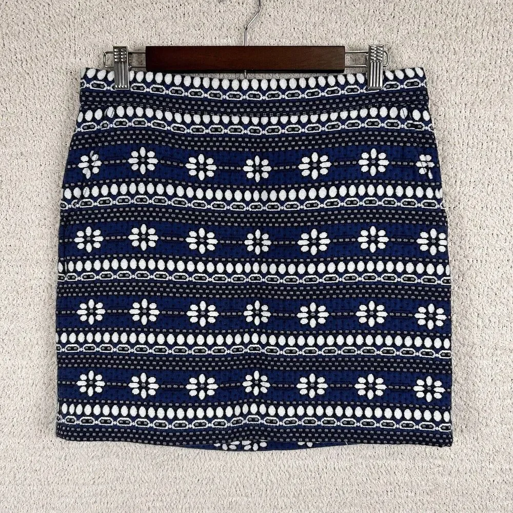 J. Crew Skirt Womens 6 Blue Floral Jacquard Lined Pencil Mini Back Zip Pockets - Picture 1 of 15